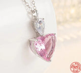 925 Sterling Silver Pink/Yellow Zircon Heart Necklace