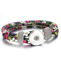 18mm Printed Rope or Plain Leather Snap Bracelet - 41 Options