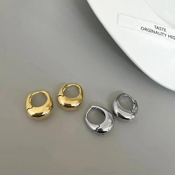 Stainless Steel Smooth Chunky Hoop Earrings - 2 Designs - 2 Colours