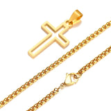 Stainless Steel Hollow Cross Necklace - 4 Lengths - 4 Chain Types - 3 Colours