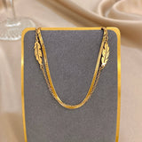 Fashion Stainless Steel Gold Leaves Double Layer Anklet