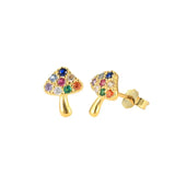 925 Sterling Silver Gold Plated Crystal Mushroom Stud Earrings - 2 Options