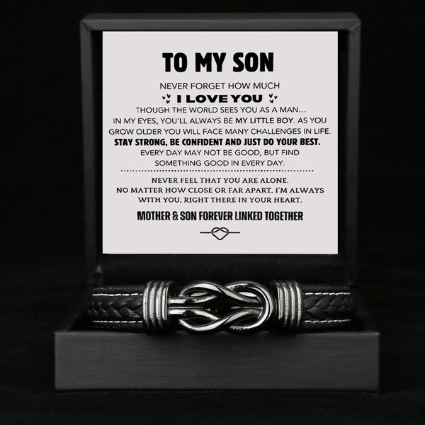 Stainless Steel To My Son Forever Linked Leather Bracelet Optional Box