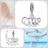 925 Sterling Silver Cuddling Elephants Hanging Charm