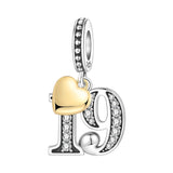 925 Sterling Silver CZ Number Heart Hanging Charm - 24 Options