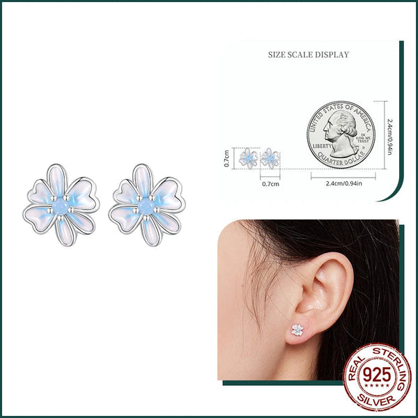 925 Sterling Silver Blue Pearlescent Flower Stud Earrings