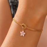 Stainless Steel Flower Knot Double Snake Chain Bracelet - 10 Options