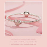 925 Sterling Silver Pink CZ Lined Heart Charm