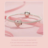 925 Sterling Silver Pink CZ Lined Heart Charm