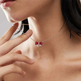 925 Sterling Silver Red Bow Matching Necklace Ring Earrings