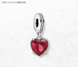 925 Sterling Silver Red Heart Hanging Charm - 2 Options