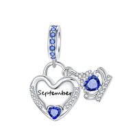 925 Sterling Silver Birthstone Heart Crown Hanging Charm - 12 options