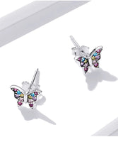 925 Sterling Silver Multi-Colour Butterfly Stud Earrings