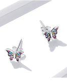 925 Sterling Silver Multi-Colour Butterfly Stud Earrings