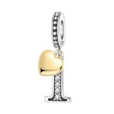 925 Sterling Silver CZ Number Heart Hanging Charm - 24 Options