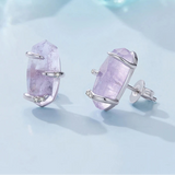Fashion/925 Sterling Silver Amethyst Raw Crystal Stud Earrings