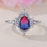 Fashion Pear Rainbow CZ Crescent Moon Ring