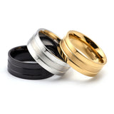 Stainless Steel Grooved Band Ring - 3 Colours