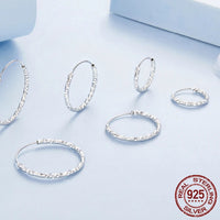 925 Sterling Silver Textured Hoop Earrings - 3 Sizes