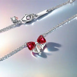 925 Sterling Silver Red Bow Matching Necklace Ring Earrings