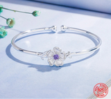 925 Sterling Silver Flower Open Cuff Bangle - 2 Colours