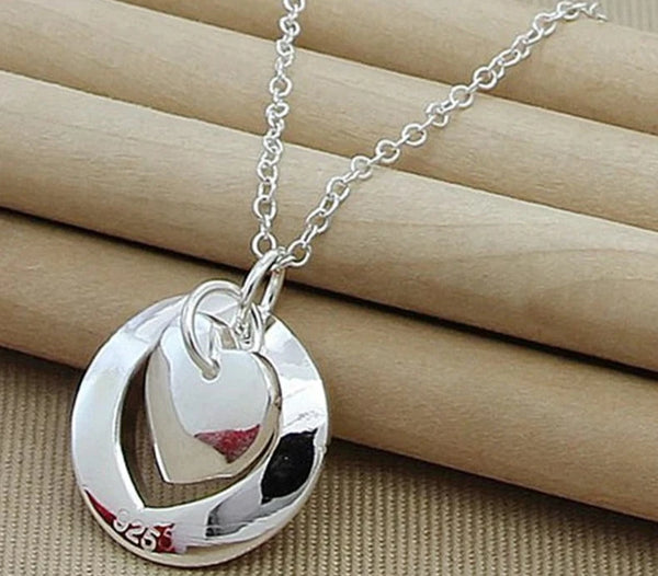 925 Sterling Silver Heart Round Pendant Necklace - 2 Chain Types - 6 Lengths