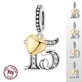925 Sterling Silver CZ Number Heart Hanging Charm - 24 Options