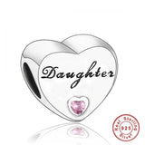 925 Silver Pink CZ Family Heart Charm - 50 Options