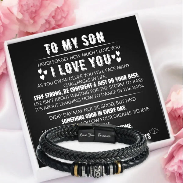 Stainless Steel Love You Forever Pleather Bracelet (Optional Box)