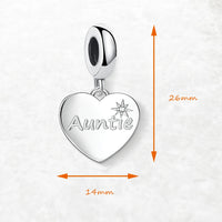 925 Sterling Silver Auntie Heart Dangle Charm - 2 Options