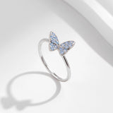 925 Sterling Silver Blue Opal Butterfly Ring