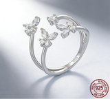 925 Sterling Silver Multi Layer Butterfly Open Ring
