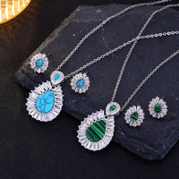 Fashion Droplet Natural Stone & Zircon Necklace/Earrings Set