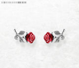 925 Sterling Silver Red Rose Stud Earrings