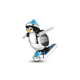 925 Sterling Silver Skiing Penguin Charm