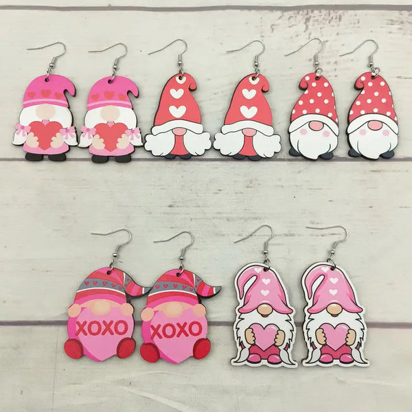 Cute Heart/Gnome/Valentine Wooden Dangle Earrings - 34 Options