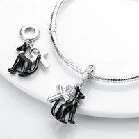 925 Sterling Silver Egyptian Cat and Ankh Charm