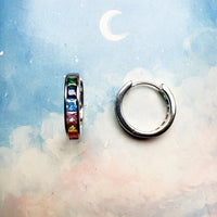 925 Sterling Silver Rainbow Stone Hoop Earrings