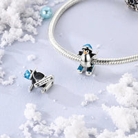 925 Sterling Silver Skiing Penguin Charm