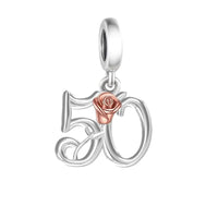 925 Sterling Silver Number Rose Hanging Charm - 10 Options