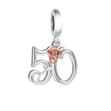 925 Sterling Silver Number Rose Hanging Charm - 10 Options
