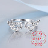 925 Sterling Silver CZ Angel Wing Open Ring - 3 Colours