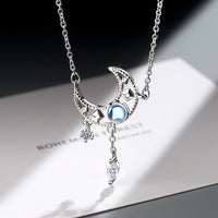 925 Sterling Silver Moonstone Star Moon Droplet Necklace