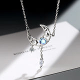 925 Sterling Silver Moonstone Star Moon Droplet Necklace