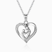 925 Sterling Silver Love Heart Mother and Child Necklace