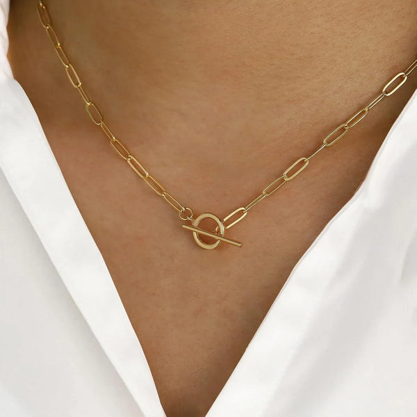 Stainless Steel Oval Link T Bar Necklace - 2 Colours