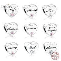 925 Silver Pink CZ Family Heart Charm - 50 Options