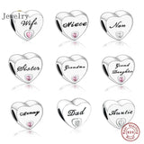 925 Silver Pink CZ Family Heart Charm - 50 Options