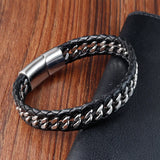 Stainless Steel Braided Rope Leather Bracelet - 5 Designs