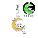 925 Sterling Silver Glo in The Dark Bunny Crescent Moon Charm